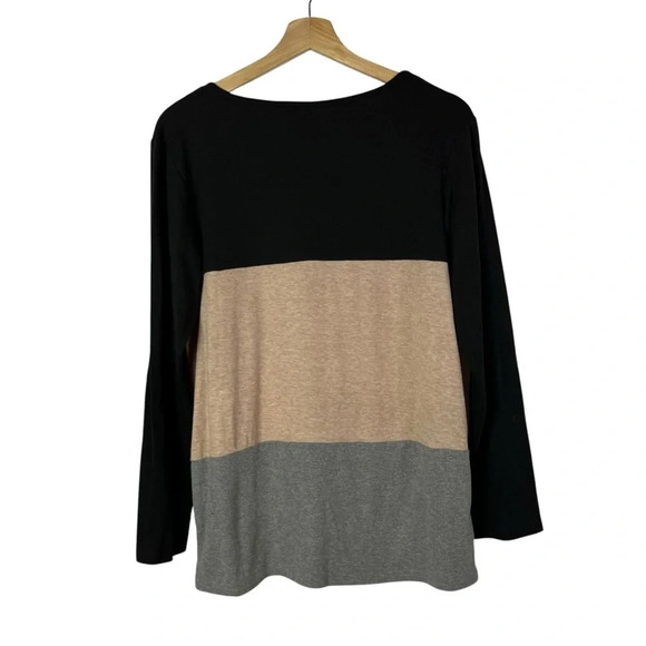 Boutique Black Brown & Gray Colorblock Crewneck Long Sleeve T-Shirt M - Picture 2 of 3